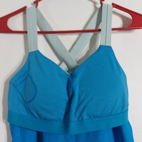 Lululemon Athletica Aqua Mint Colorblock  Crisscross Back Tank Top Size 6 - Picture 7 of 9